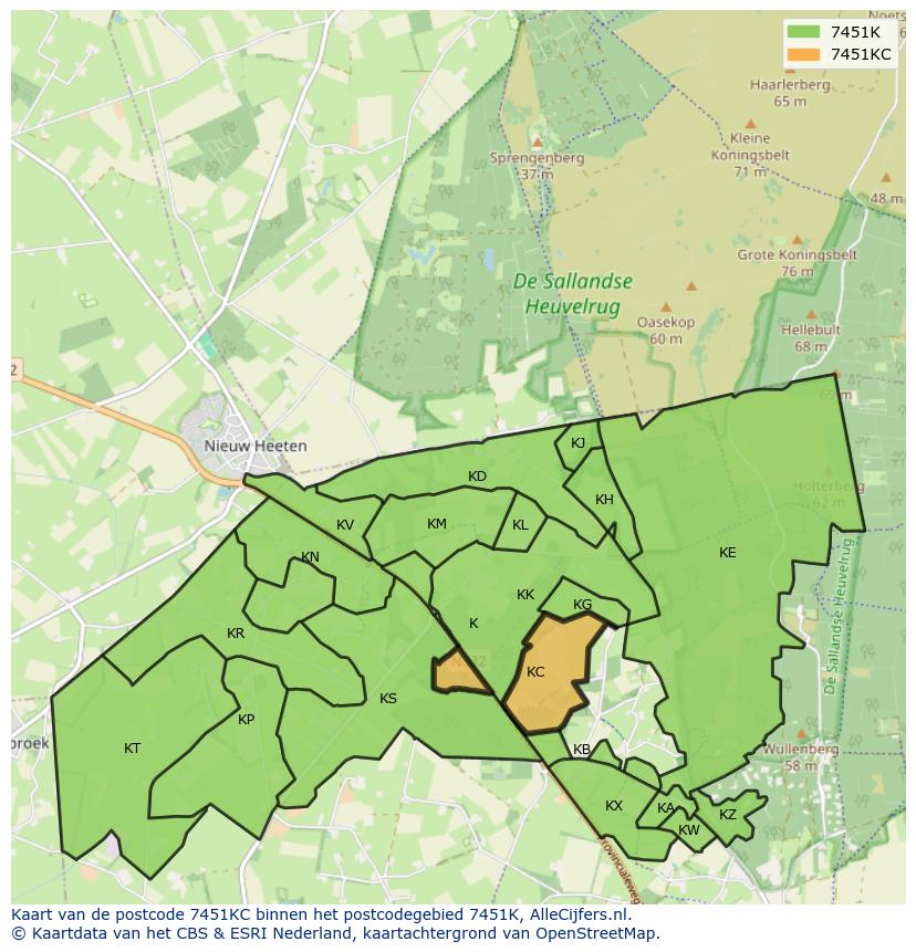 Afbeelding van het postcodegebied 7451 KC op de kaart.