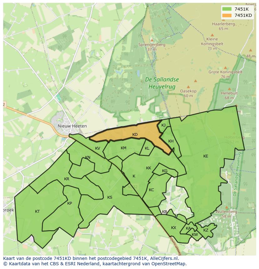 Afbeelding van het postcodegebied 7451 KD op de kaart.