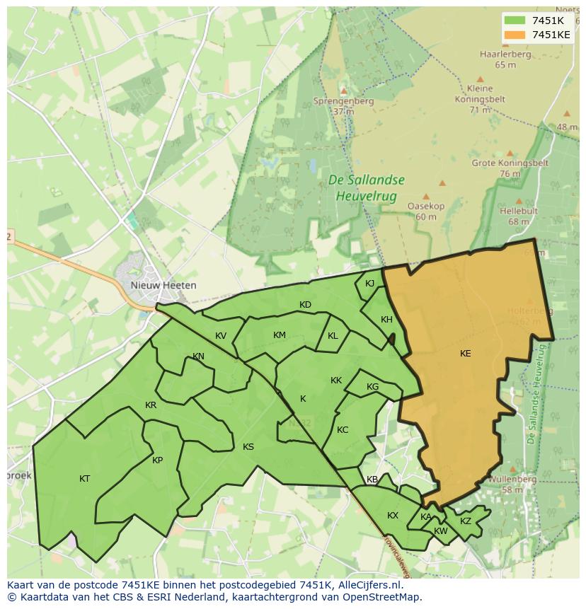 Afbeelding van het postcodegebied 7451 KE op de kaart.