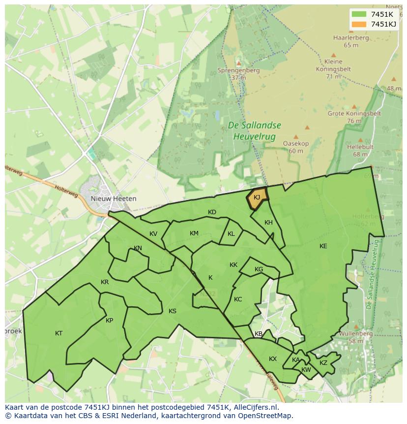 Afbeelding van het postcodegebied 7451 KJ op de kaart.