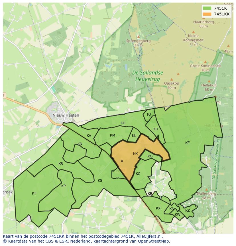 Afbeelding van het postcodegebied 7451 KK op de kaart.