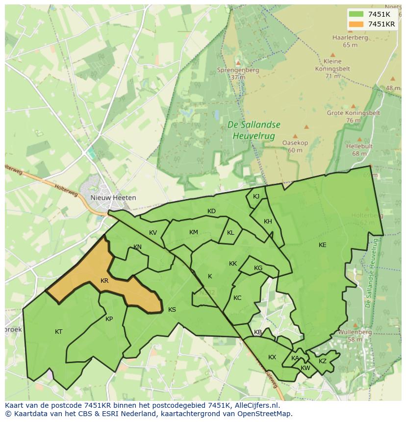 Afbeelding van het postcodegebied 7451 KR op de kaart.