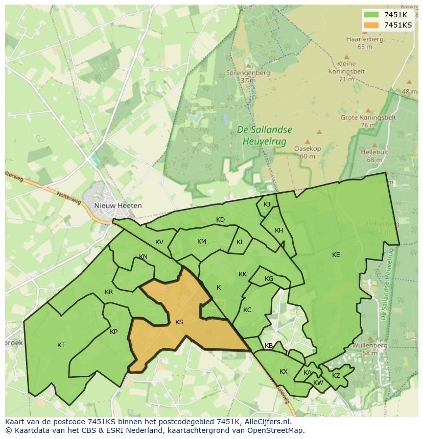Afbeelding van het postcodegebied 7451 KS op de kaart.
