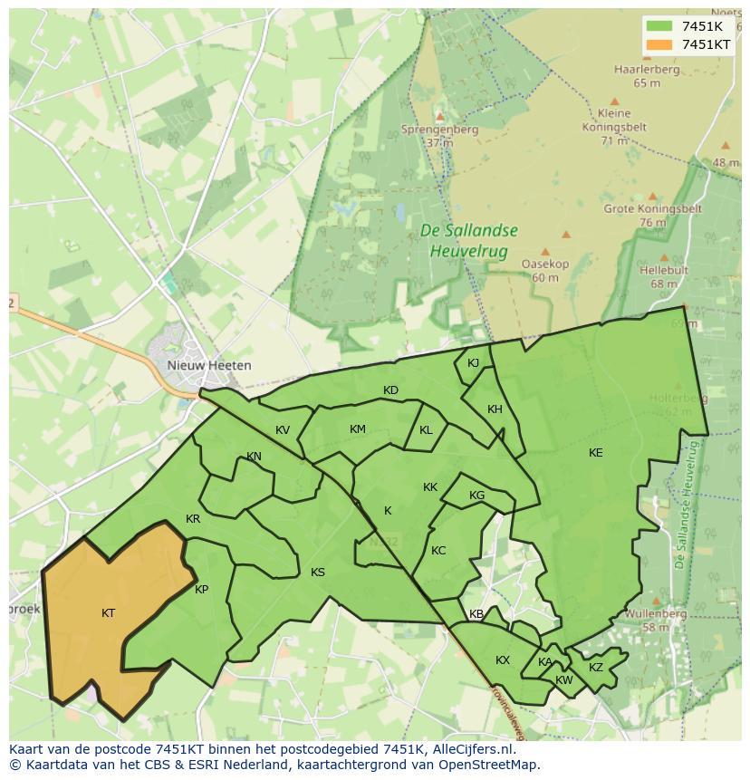 Afbeelding van het postcodegebied 7451 KT op de kaart.