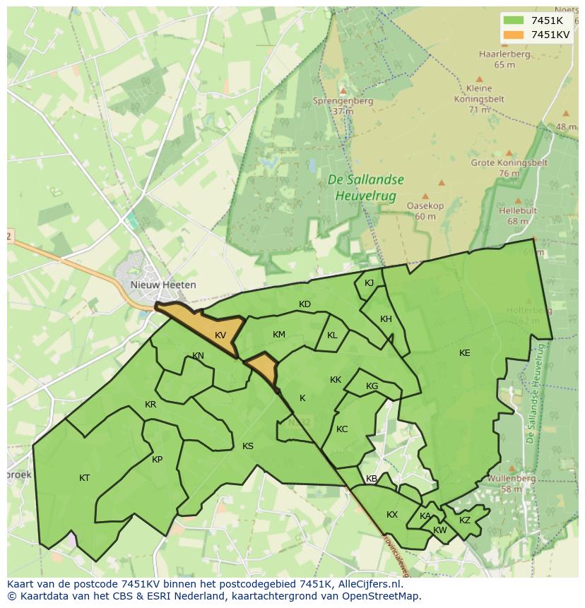 Afbeelding van het postcodegebied 7451 KV op de kaart.