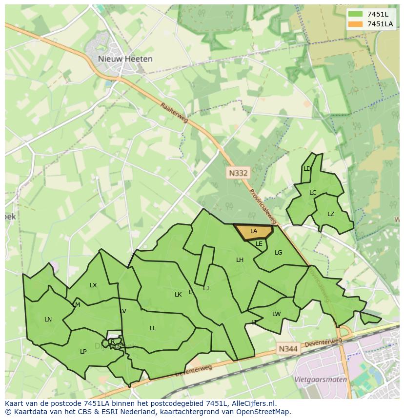 Afbeelding van het postcodegebied 7451 LA op de kaart.
