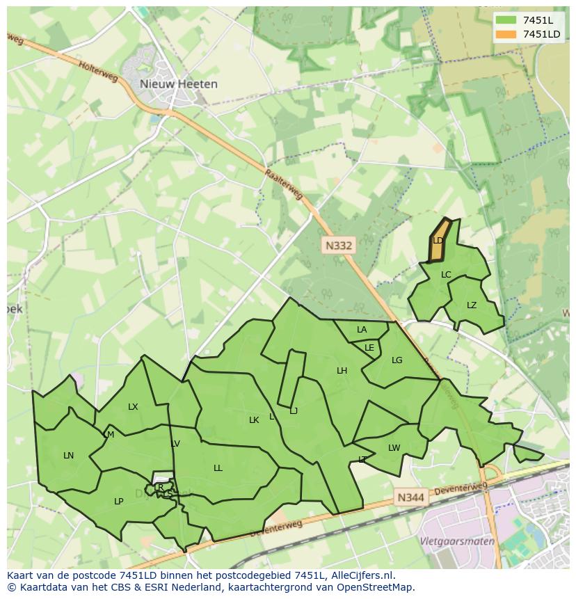 Afbeelding van het postcodegebied 7451 LD op de kaart.