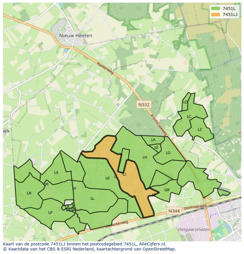 Afbeelding van het postcodegebied 7451 LJ op de kaart.