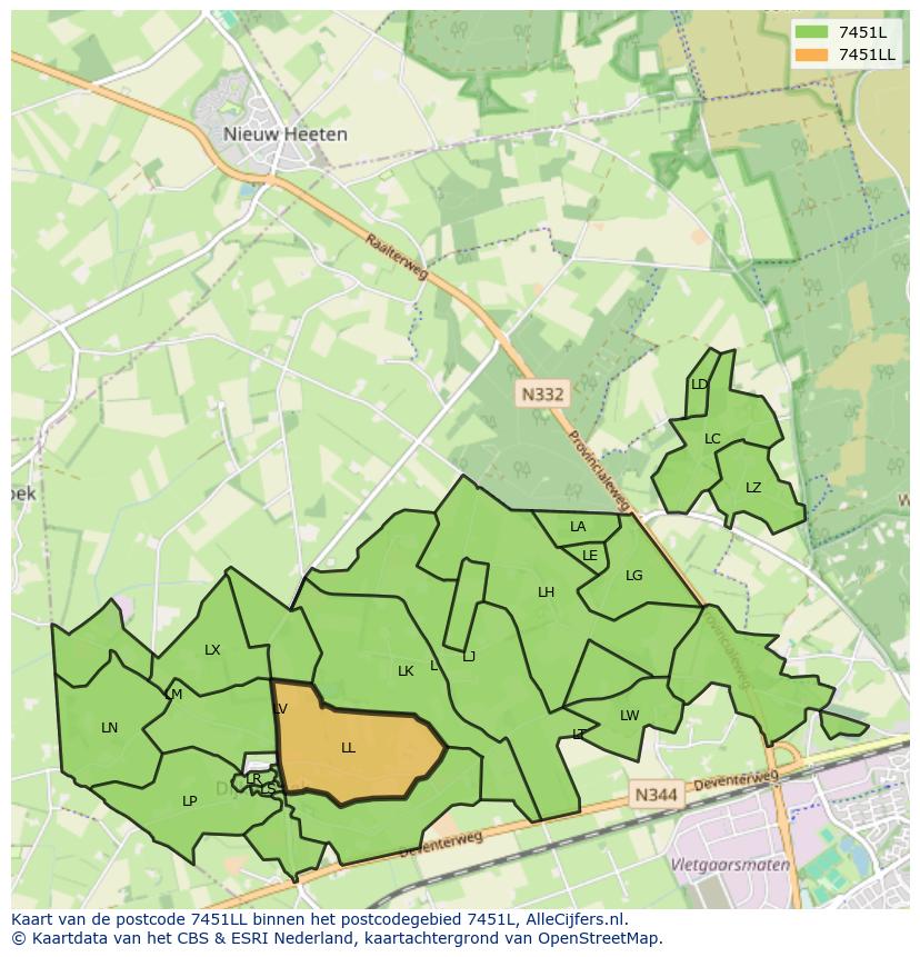 Afbeelding van het postcodegebied 7451 LL op de kaart.