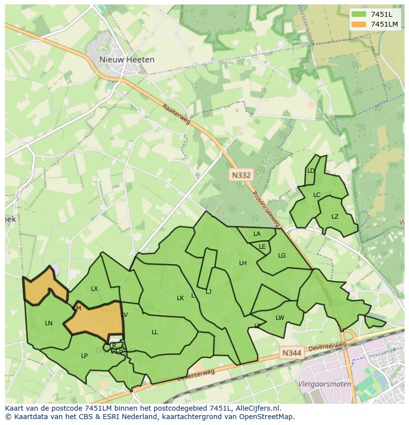 Afbeelding van het postcodegebied 7451 LM op de kaart.