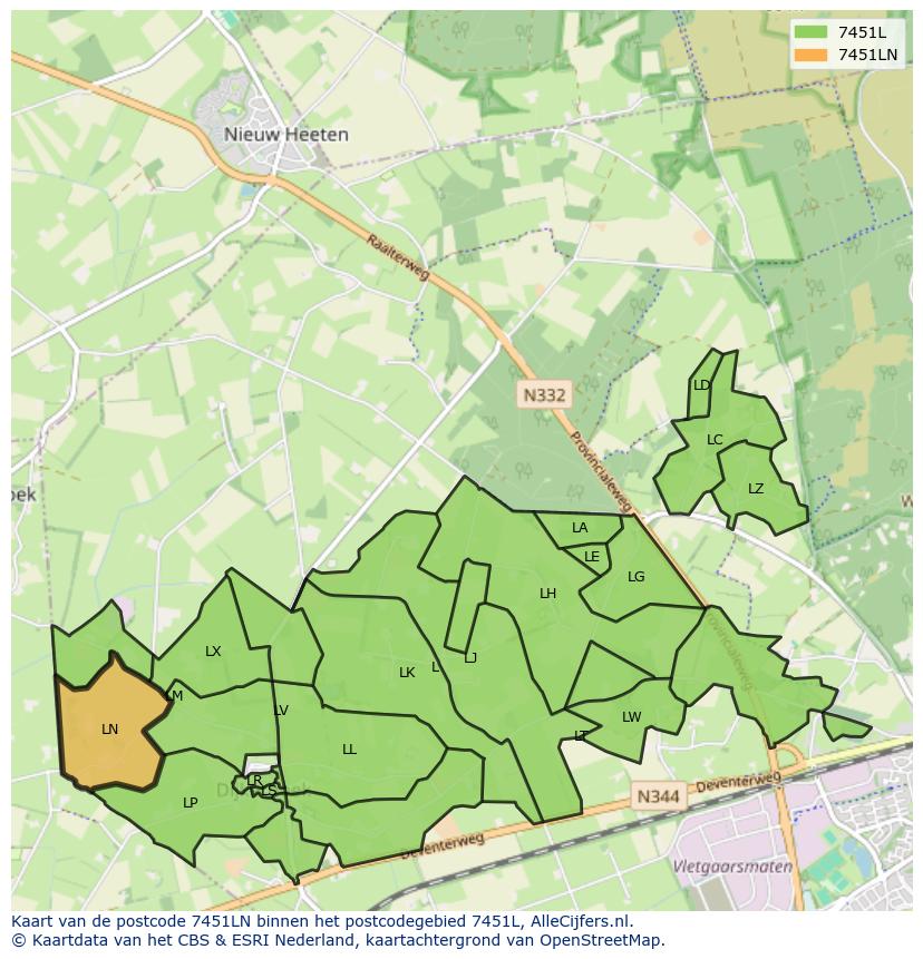 Afbeelding van het postcodegebied 7451 LN op de kaart.