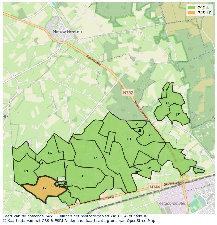Afbeelding van het postcodegebied 7451 LP op de kaart.