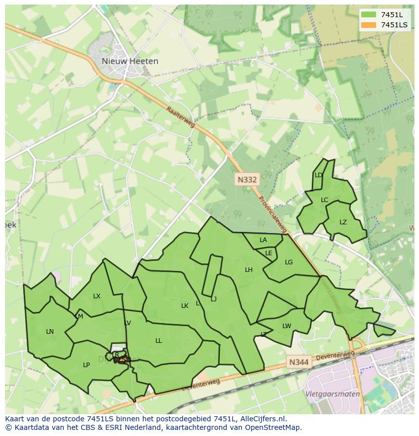 Afbeelding van het postcodegebied 7451 LS op de kaart.