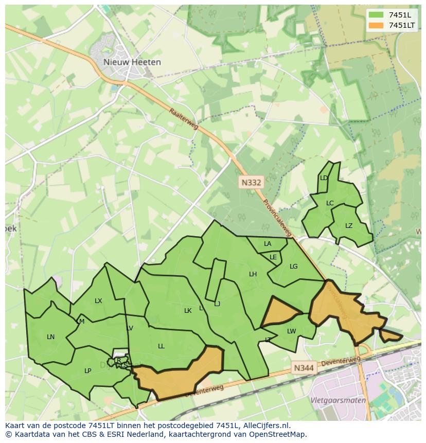 Afbeelding van het postcodegebied 7451 LT op de kaart.
