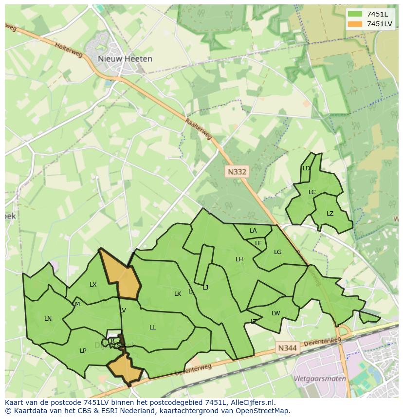 Afbeelding van het postcodegebied 7451 LV op de kaart.