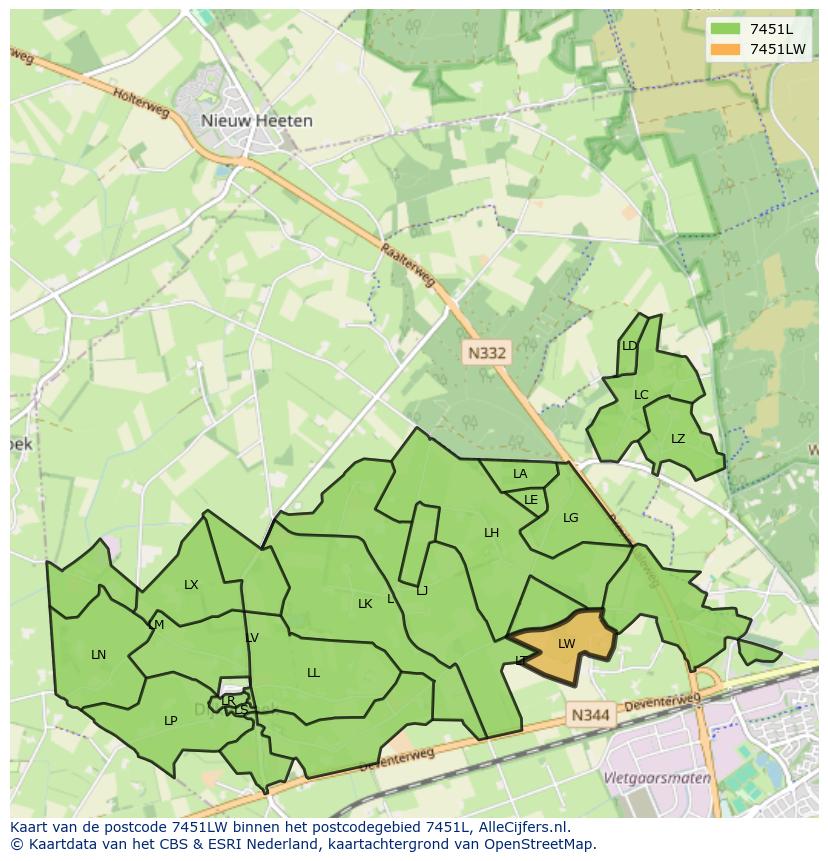 Afbeelding van het postcodegebied 7451 LW op de kaart.