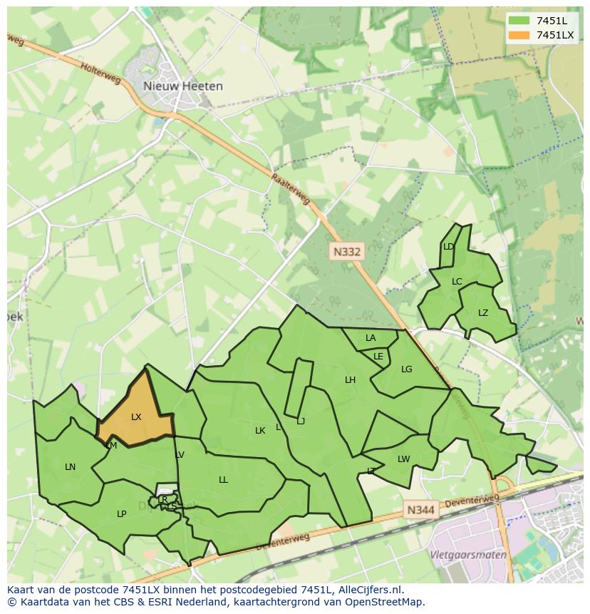 Afbeelding van het postcodegebied 7451 LX op de kaart.