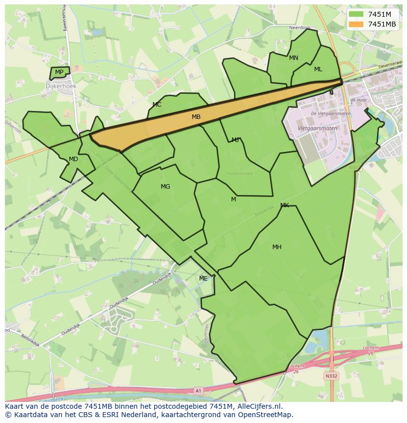 Afbeelding van het postcodegebied 7451 MB op de kaart.