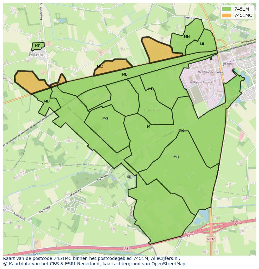 Afbeelding van het postcodegebied 7451 MC op de kaart.