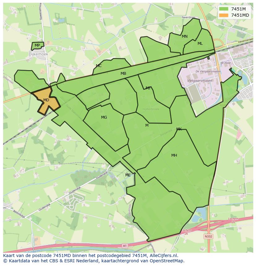 Afbeelding van het postcodegebied 7451 MD op de kaart.