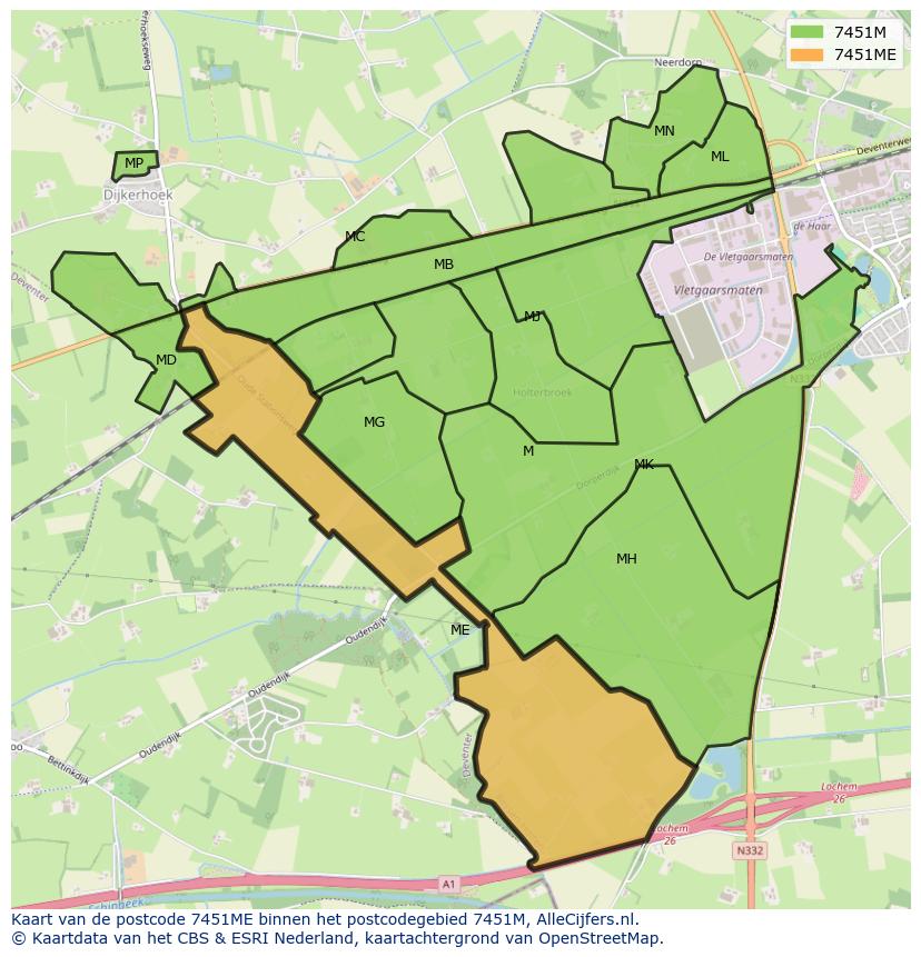 Afbeelding van het postcodegebied 7451 ME op de kaart.