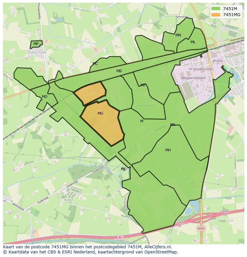 Afbeelding van het postcodegebied 7451 MG op de kaart.