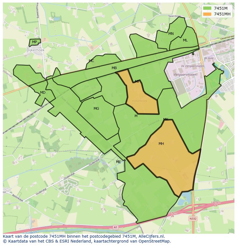 Afbeelding van het postcodegebied 7451 MH op de kaart.