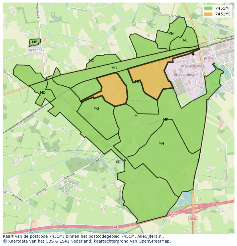Afbeelding van het postcodegebied 7451 MJ op de kaart.