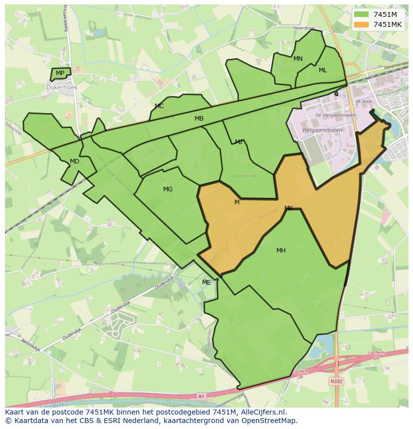 Afbeelding van het postcodegebied 7451 MK op de kaart.