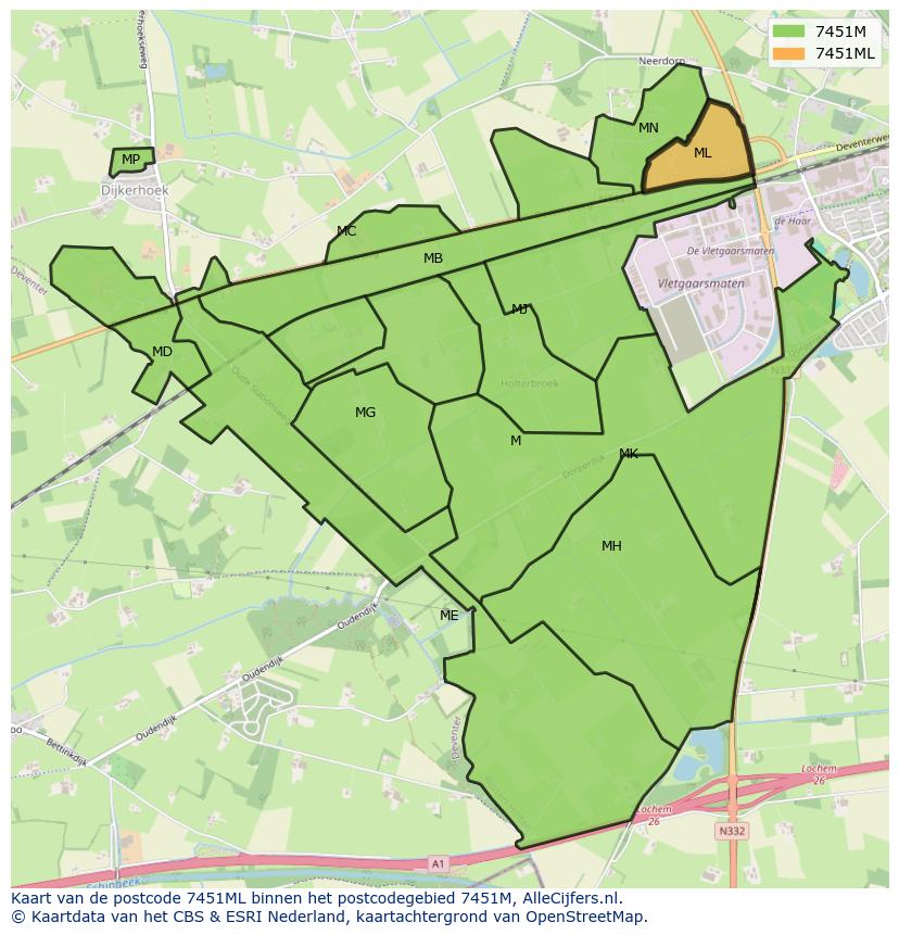 Afbeelding van het postcodegebied 7451 ML op de kaart.