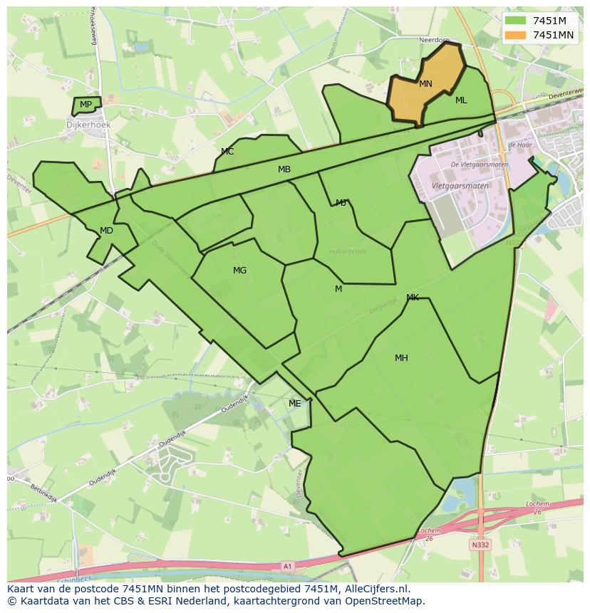 Afbeelding van het postcodegebied 7451 MN op de kaart.