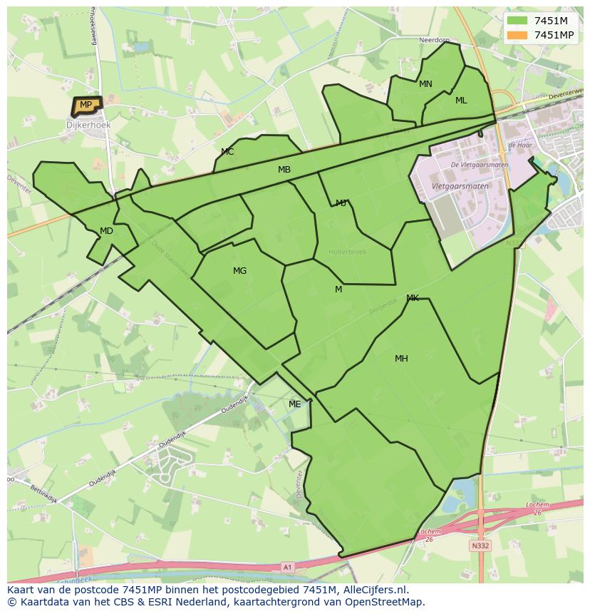 Afbeelding van het postcodegebied 7451 MP op de kaart.
