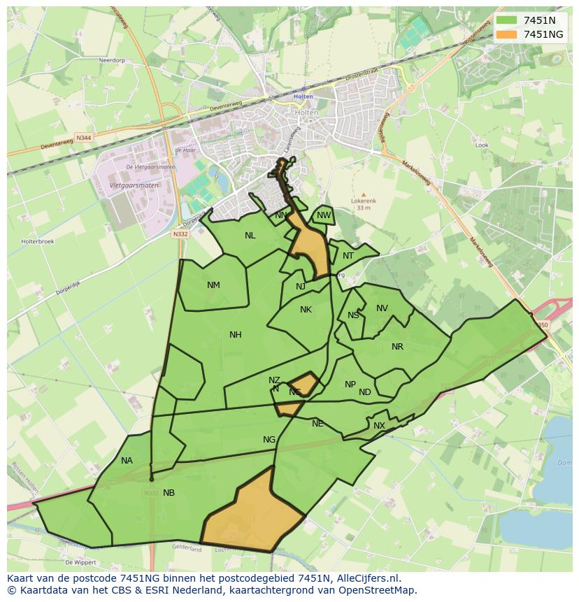 Afbeelding van het postcodegebied 7451 NG op de kaart.