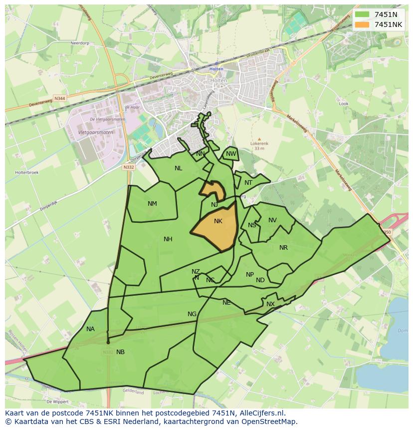 Afbeelding van het postcodegebied 7451 NK op de kaart.
