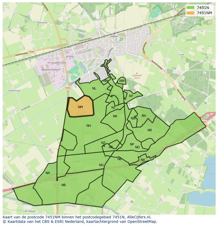 Afbeelding van het postcodegebied 7451 NM op de kaart.
