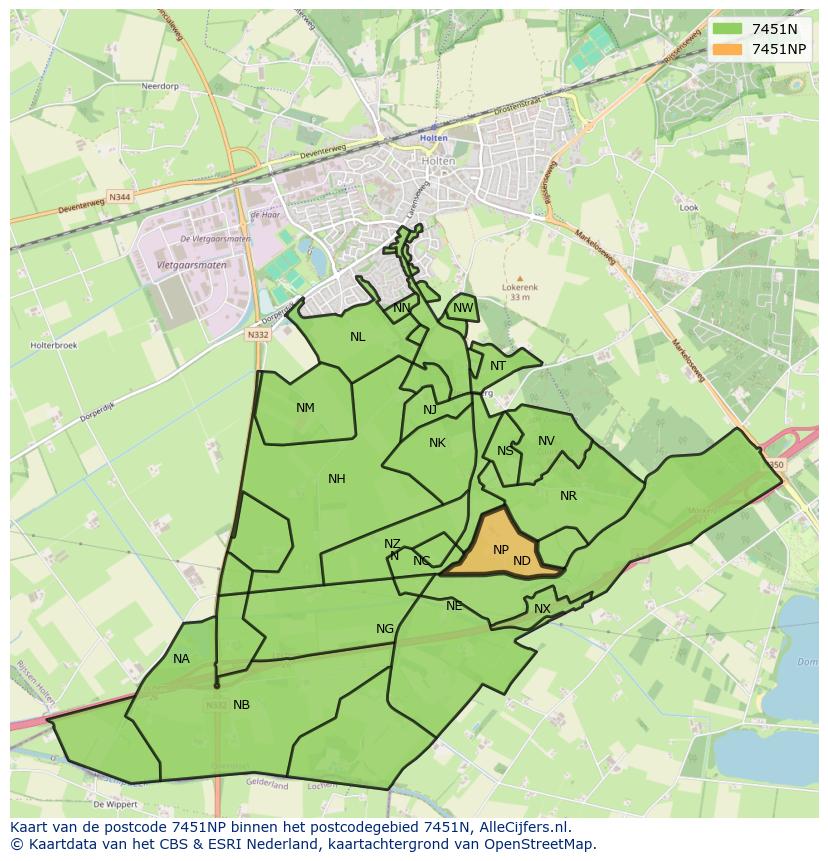 Afbeelding van het postcodegebied 7451 NP op de kaart.