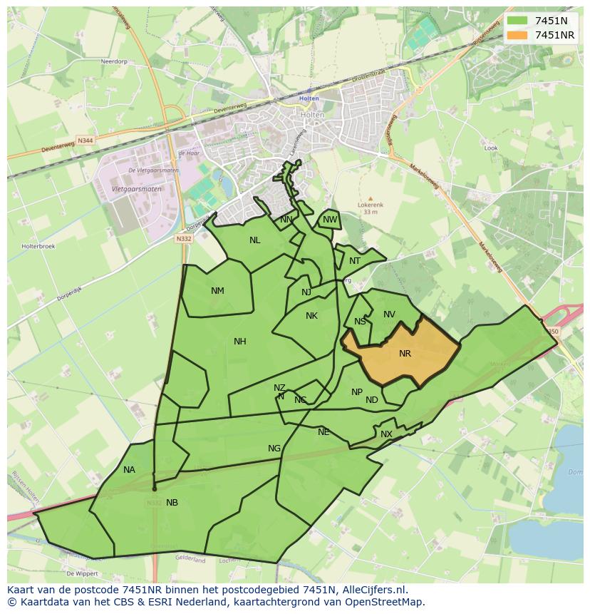 Afbeelding van het postcodegebied 7451 NR op de kaart.