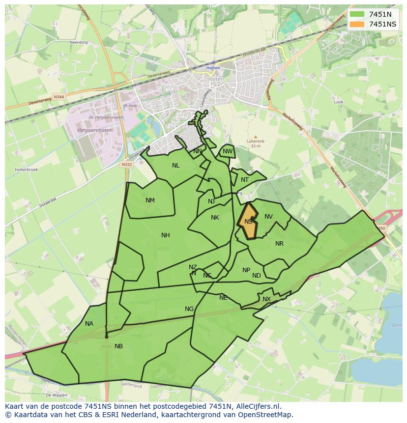 Afbeelding van het postcodegebied 7451 NS op de kaart.