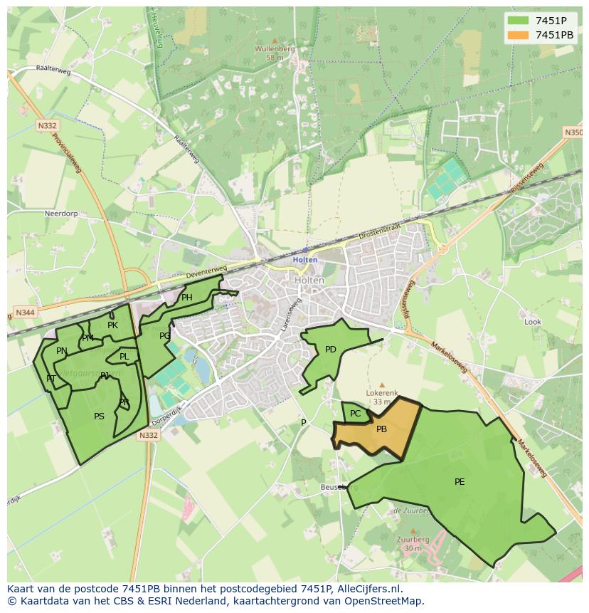 Afbeelding van het postcodegebied 7451 PB op de kaart.