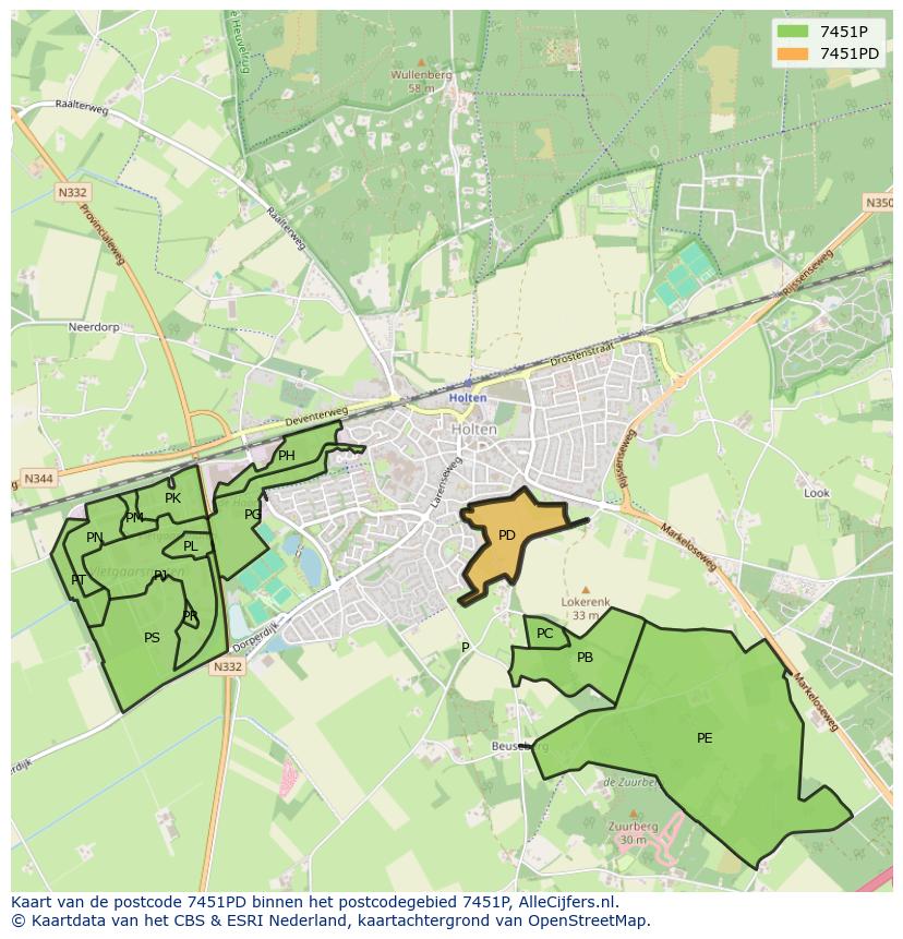 Afbeelding van het postcodegebied 7451 PD op de kaart.