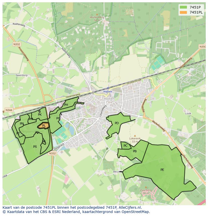 Afbeelding van het postcodegebied 7451 PL op de kaart.