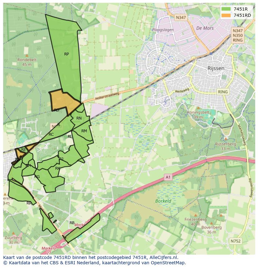 Afbeelding van het postcodegebied 7451 RD op de kaart.