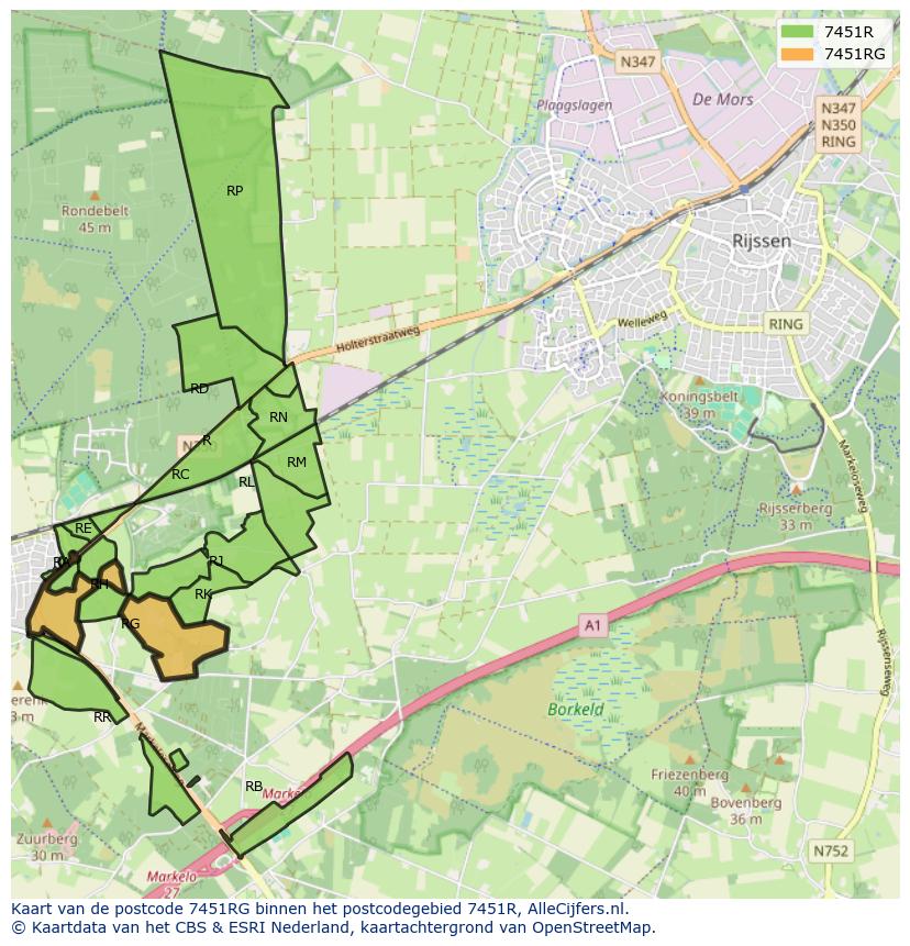 Afbeelding van het postcodegebied 7451 RG op de kaart.