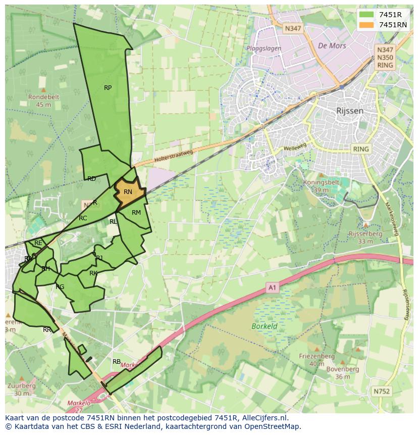 Afbeelding van het postcodegebied 7451 RN op de kaart.