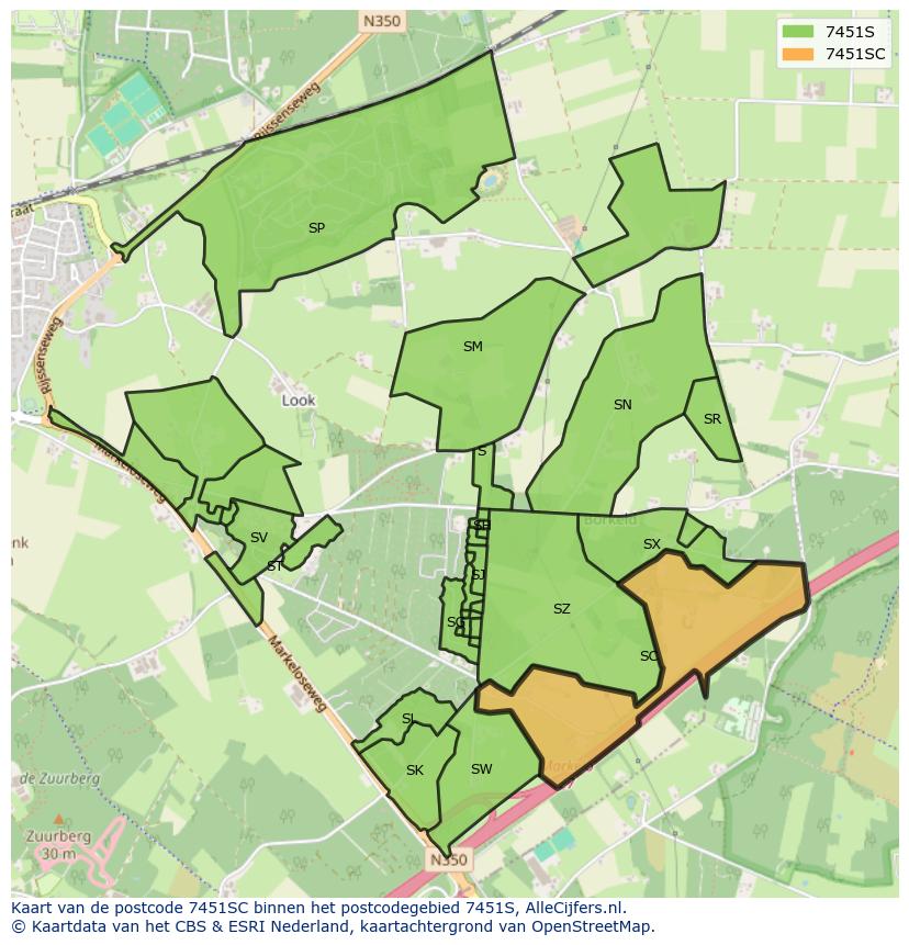Afbeelding van het postcodegebied 7451 SC op de kaart.