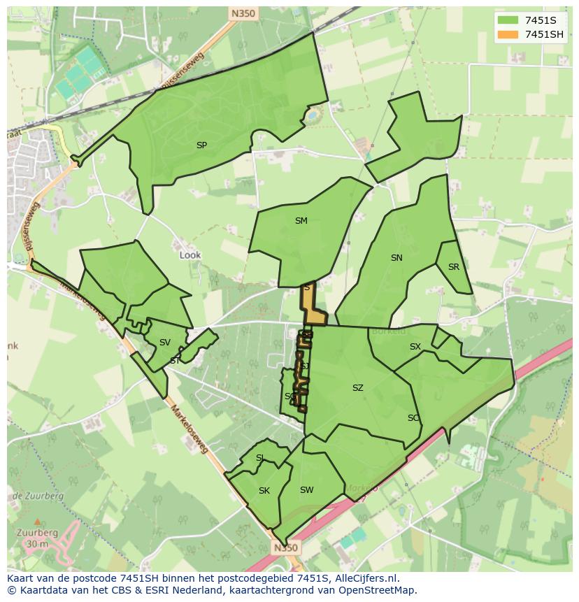 Afbeelding van het postcodegebied 7451 SH op de kaart.