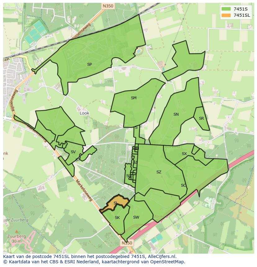 Afbeelding van het postcodegebied 7451 SL op de kaart.