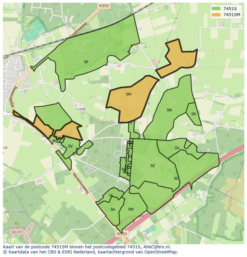 Afbeelding van het postcodegebied 7451 SM op de kaart.