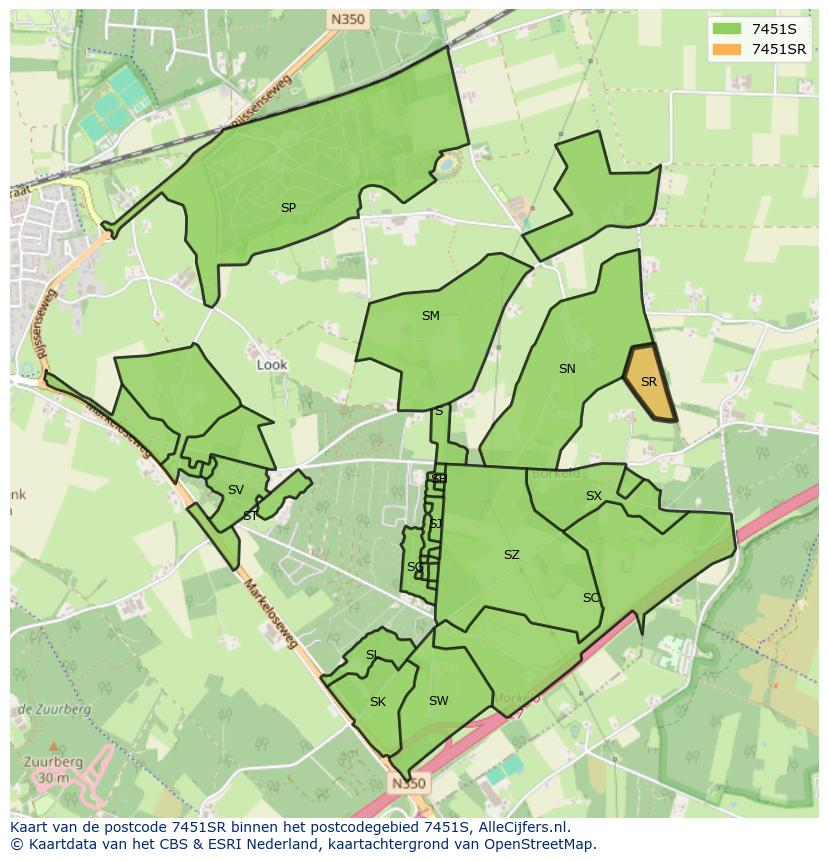 Afbeelding van het postcodegebied 7451 SR op de kaart.