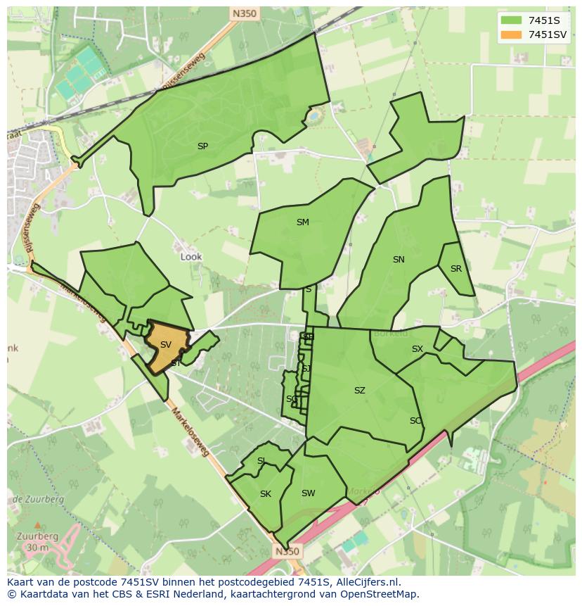 Afbeelding van het postcodegebied 7451 SV op de kaart.